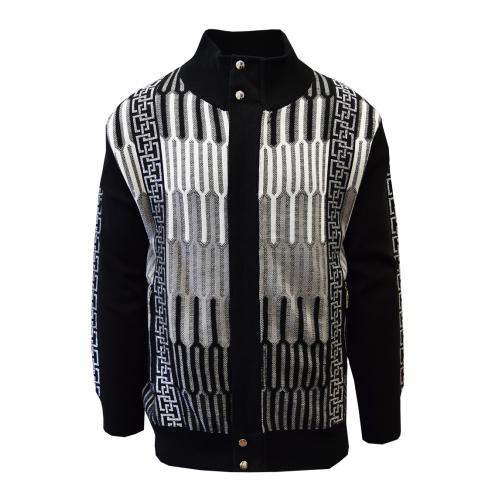 Silversilk Black / White / Metallic Silver Zip-Up Cardigan Sweater 7230